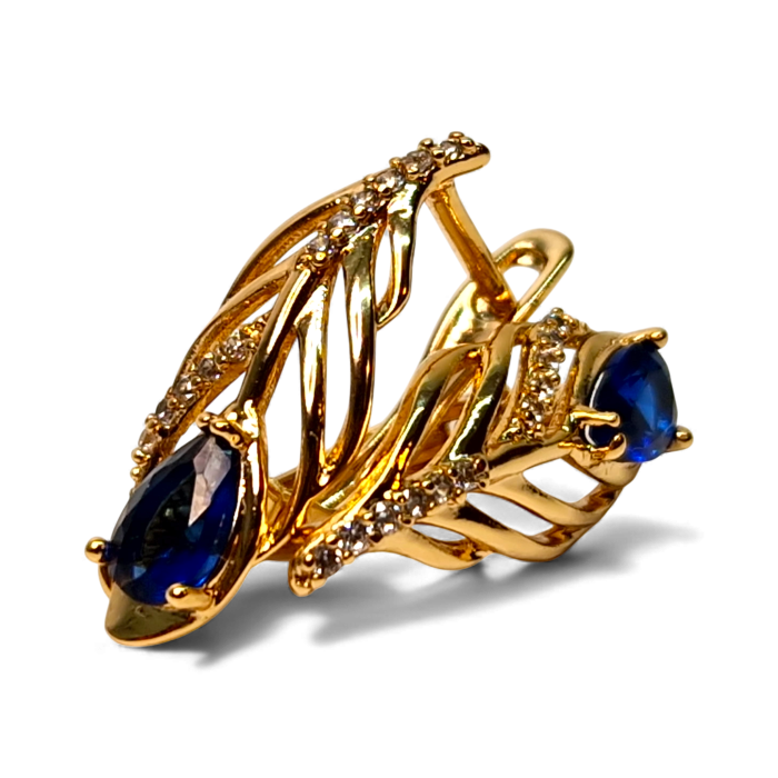 Cercei Giuliana Blue placați cu aur cu zirconie albastră și design tip frunză [3]