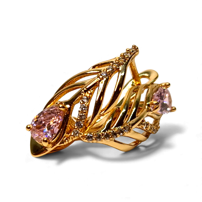 Cercei Giuliana Pink placati cu aur cu cristale roz și petale sculptate [7]