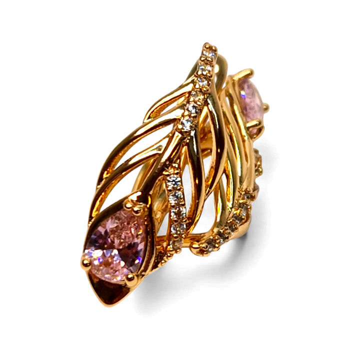 Cercei Giuliana Pink placati cu aur cu cristale roz și petale sculptate [1]