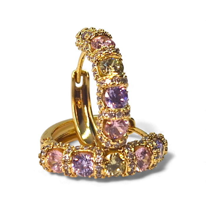 Cercei Gloria cu zirconii pastelate și design auriu elegant – MyBijoux [5]