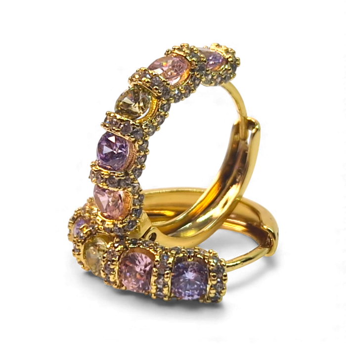 Cercei Gloria cu zirconii pastelate și design auriu elegant – MyBijoux [1]