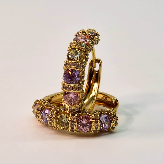 Cercei rotunzi placati cu aur galben de 14k si cristale zirconiu multicolore [4]