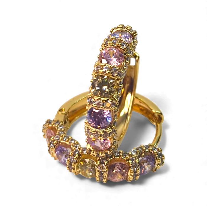 Cercei Gloria cu zirconii pastelate și design auriu elegant – MyBijoux [3]