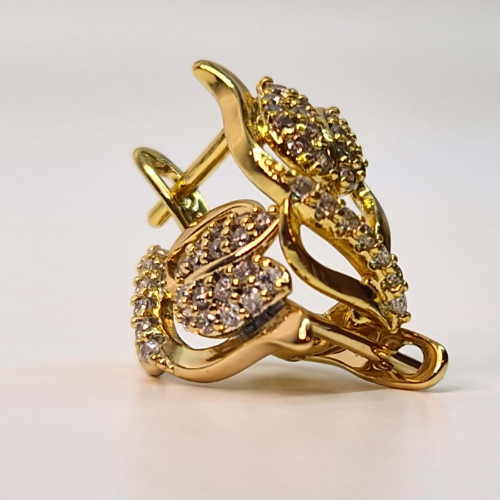 Cercei placati cu aur de 14k cu floare incrustata cu cristale albe zirconiu [5]