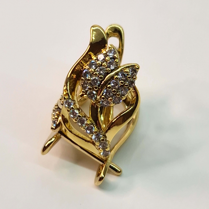 Cercei placati cu aur de 14k cu floare incrustata cu cristale albe zirconiu [6]