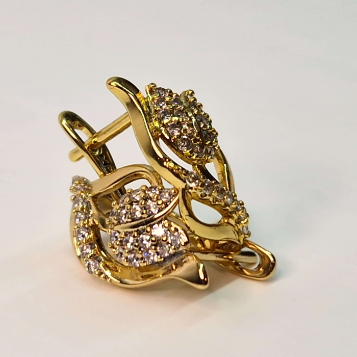 Cercei placati cu aur de 14k cu floare incrustata cu cristale albe zirconiu [4]