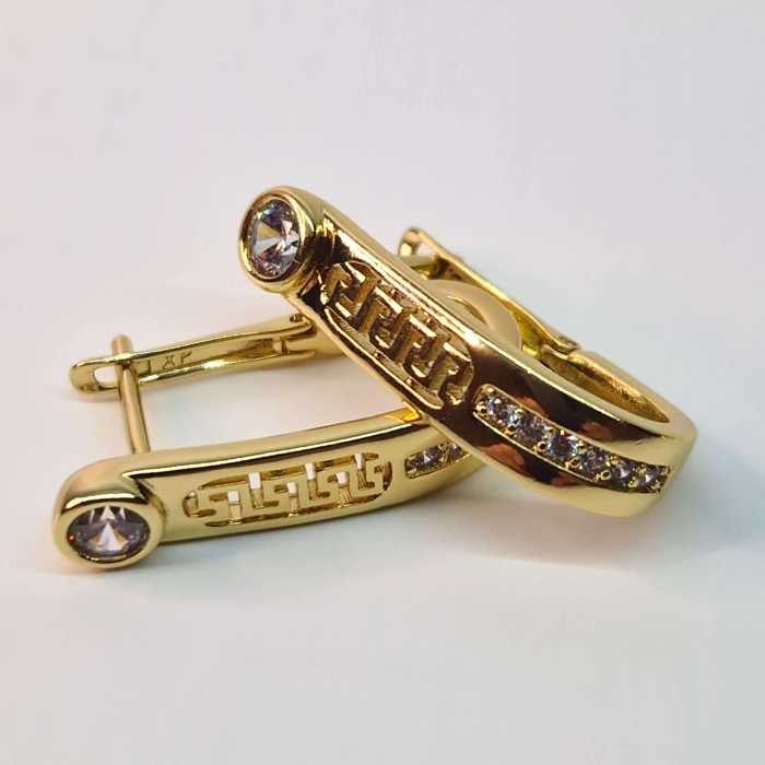 Cercei lungi cu tortita placati cu aur galben de 14k si incrustati cu cristale albe zirconiu [5]