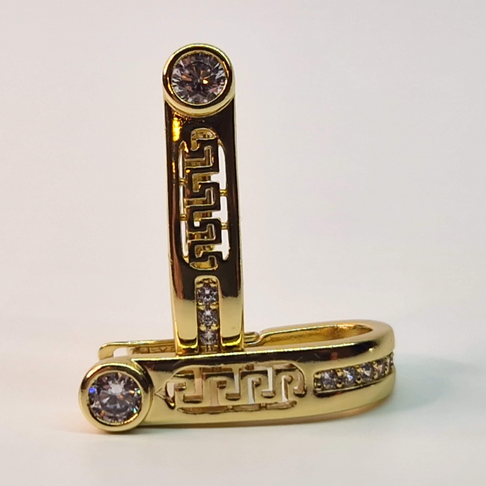 Cercei lungi cu tortita placati cu aur galben de 14k si incrustati cu cristale albe zirconiu [2]