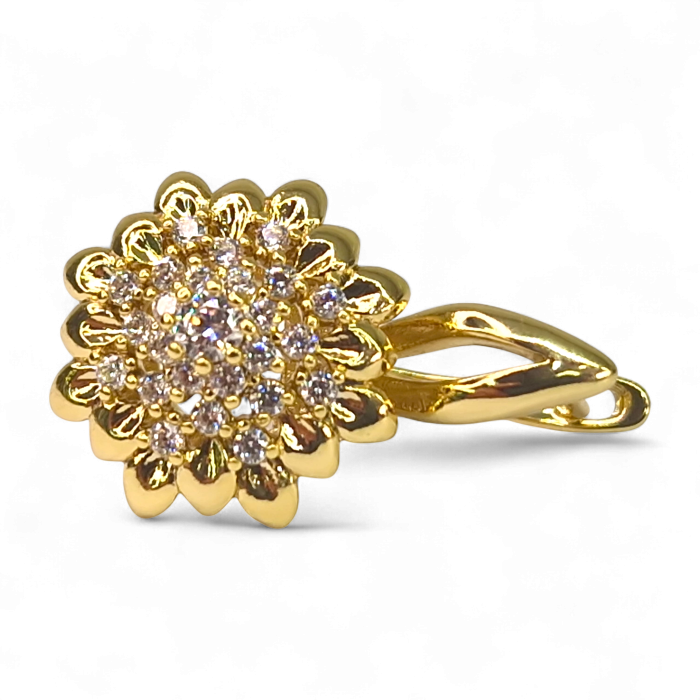 Cercei Inola placați cu aur cu floare aurie și zirconii centrale [5]