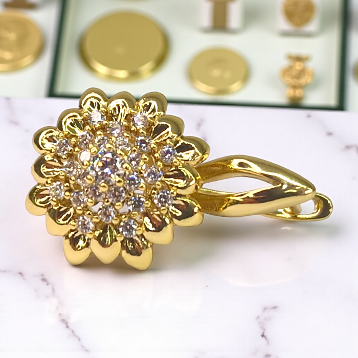 Cercei Inola placați cu aur cu floare aurie și zirconii centrale [6]