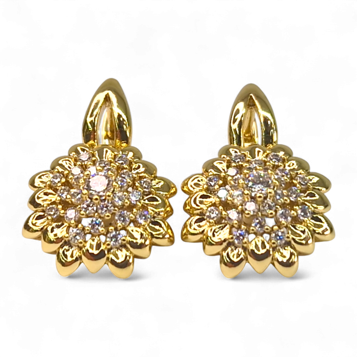 Cercei Inola placați cu aur cu floare aurie și zirconii centrale [1]