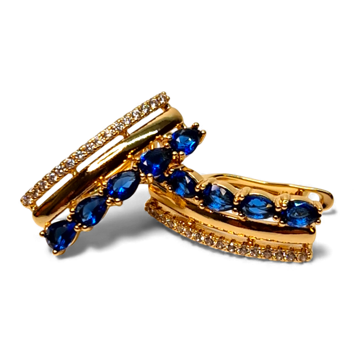 Cercei cu tortita placati cu aur de 18k cu cristale albastre si zirconii albe [1]