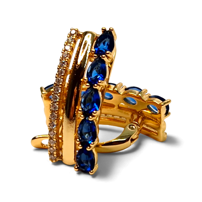 Cercei cu tortita placati cu aur de 18k cu cristale albastre si zirconii albe [7]