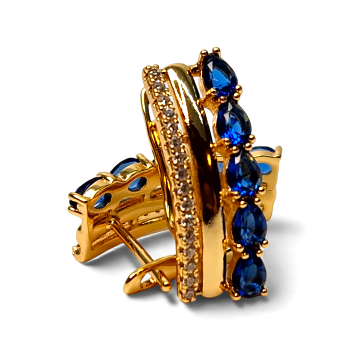 Cercei cu tortita placati cu aur de 18k cu cristale albastre si zirconii albe [3]