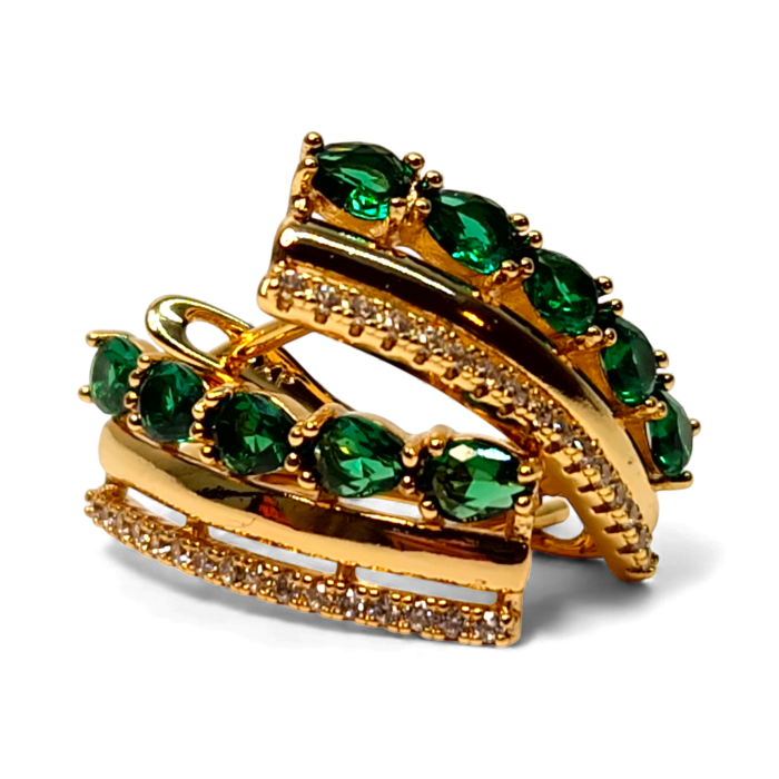 Cercei placati cu aur roz de 18k cu cristale verzi si zirconii albe [5]