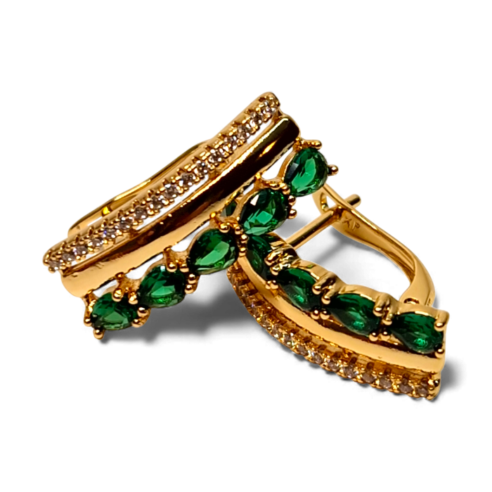 Cercei placati cu aur roz de 18k cu cristale verzi si zirconii albe [3]