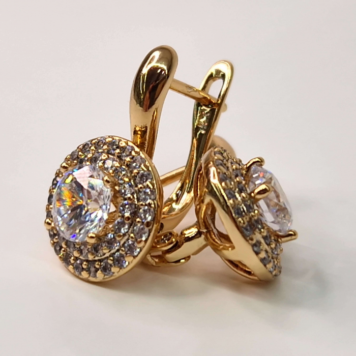 Cercei placati cu aur roz de 18k cu cristal zirconiu alb central inconjurat de cristale albe [5]