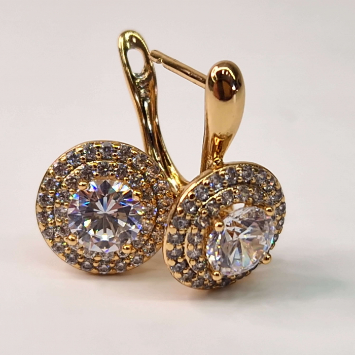 Cercei placati cu aur roz de 18k cu cristal zirconiu alb central inconjurat de cristale albe [2]