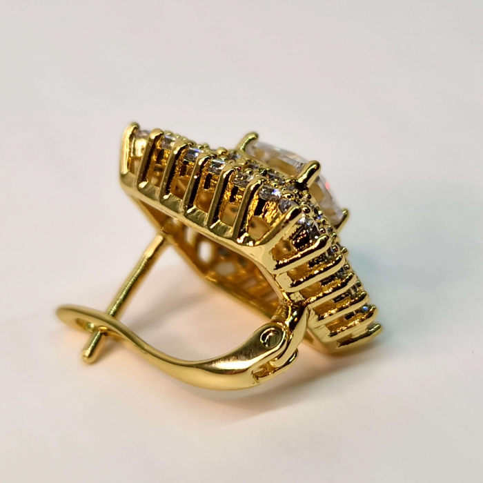 Cercei placati cu aur de 18k cu cristal transparent central si zirconii stralucitoare [6]
