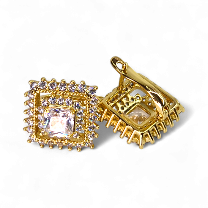 Cercei Katherine placați cu aur cu cristal pătrat zirconiu [3]