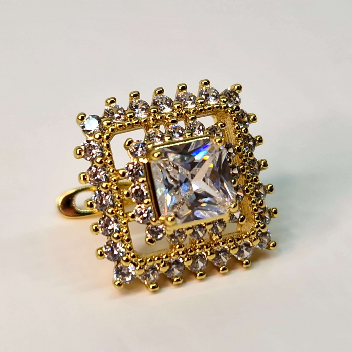 Cercei placati cu aur de 18k cu cristal transparent central si zirconii stralucitoare [9]