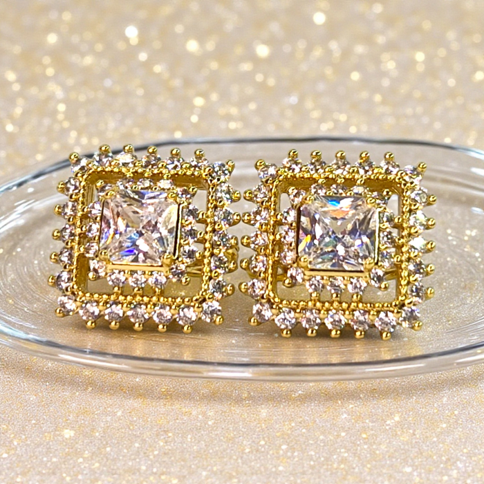 Cercei Katherine placați cu aur cu cristal pătrat zirconiu [8]