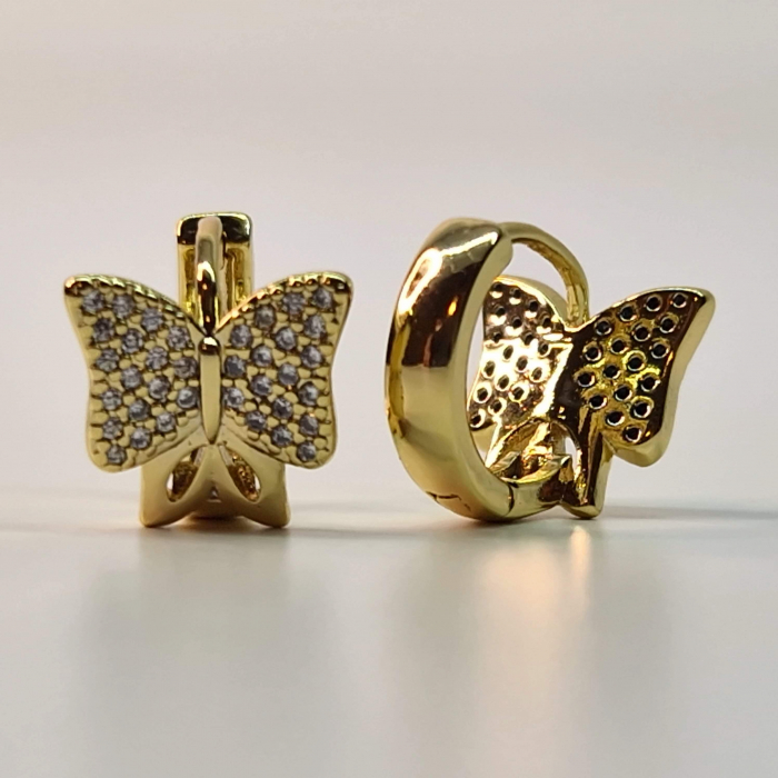 Cercei cu tortita placati cu aur de 14k in forma de fluture incrustati cu cristale albe zirconiu [3]