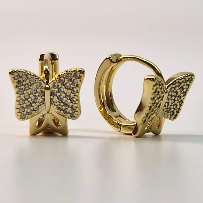Cercei cu tortita placati cu aur de 14k in forma de fluture incrustati cu cristale albe zirconiu [2]
