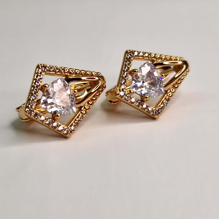 Cercei placati cu aur roz de 18k cu un cristal central alb din zirconiu [3]