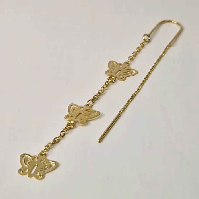 Cercei lungi model cu fluture placati cu aur de 18k [4]