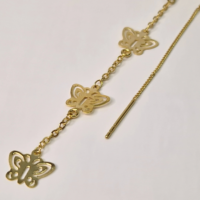 Cercei lungi model cu fluture placati cu aur de 18k [6]