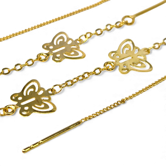 Cercei Liana placati cu aur cu fluturi pe lanț lung [5]