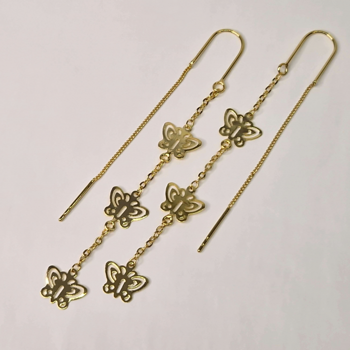 Cercei lungi model cu fluture placati cu aur de 18k [7]