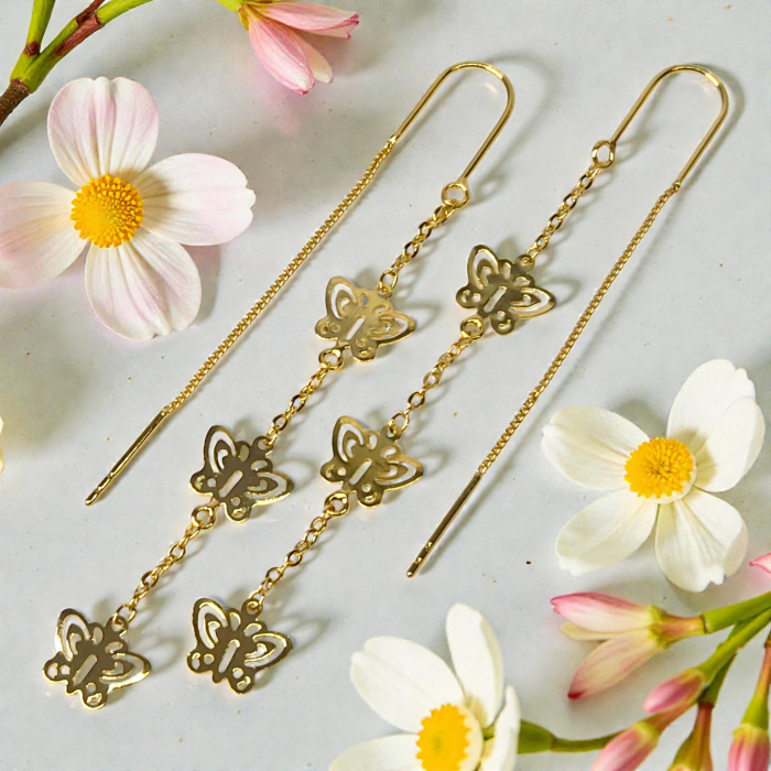 Cercei Liana placati cu aur cu fluturi pe lanț lung [4]