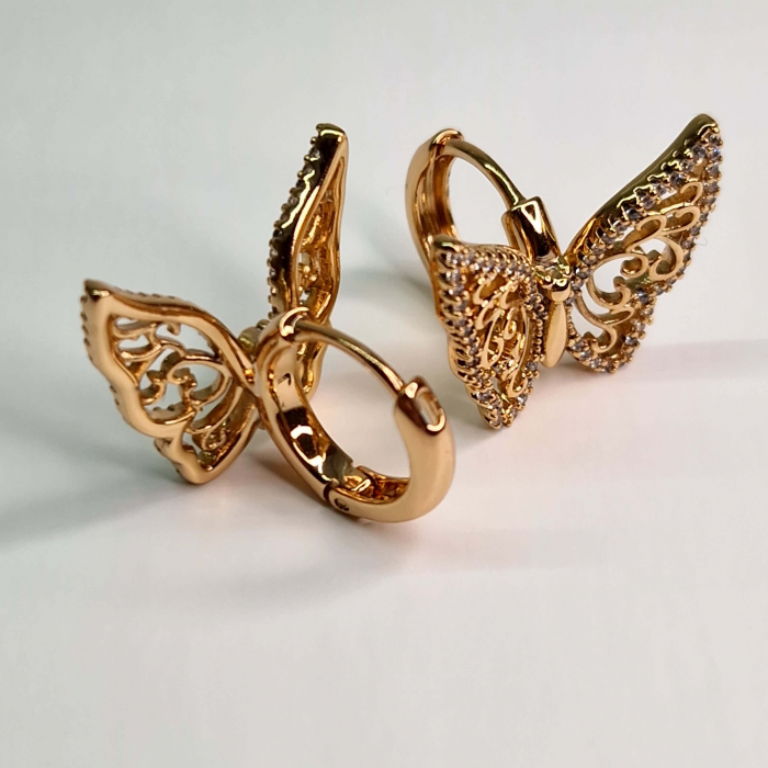 Cercei in forma de fluture placati cu aur de 18k incrustati cu cristale albe zirconiu [3]