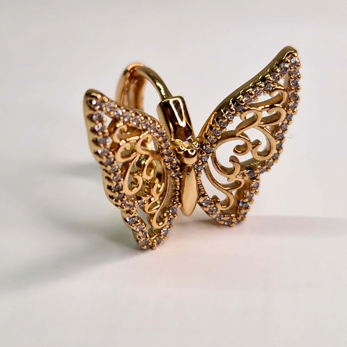 Cercei in forma de fluture placati cu aur de 18k incrustati cu cristale albe zirconiu [5]