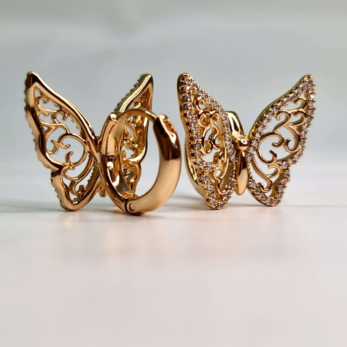 Cercei in forma de fluture placati cu aur de 18k incrustati cu cristale albe zirconiu [2]