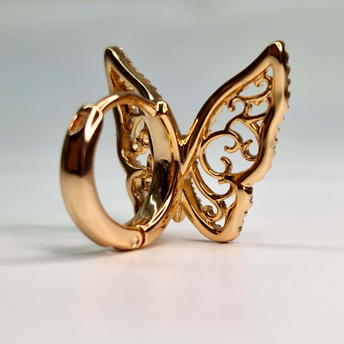 Cercei in forma de fluture placati cu aur de 18k incrustati cu cristale albe zirconiu [7]