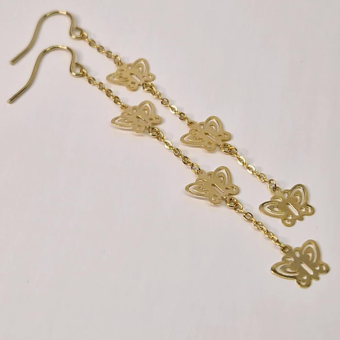 Cercei lungi model cu fluture placati cu aur de 18k [5]