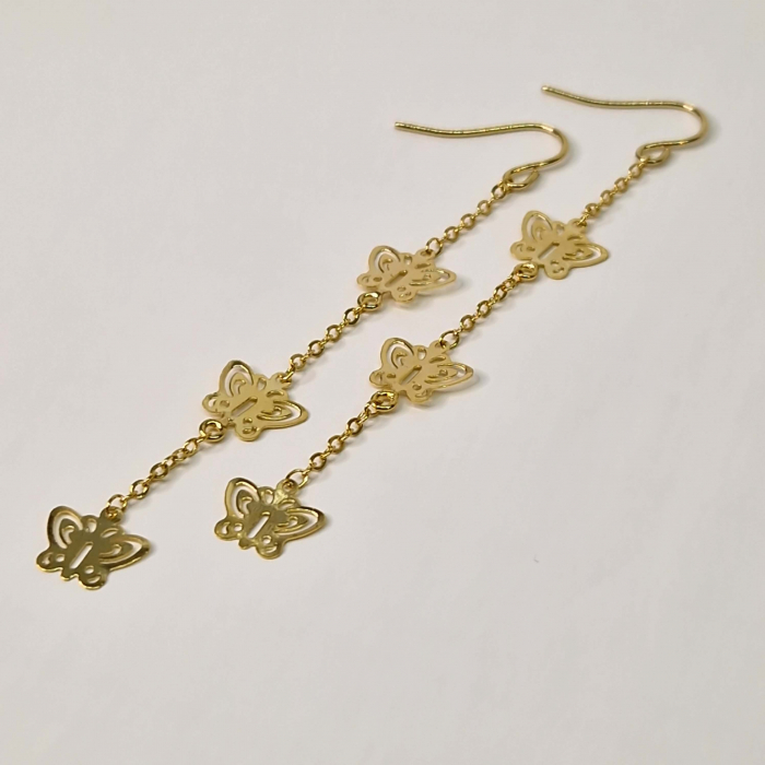 Cercei lungi model cu fluture placati cu aur de 18k [3]