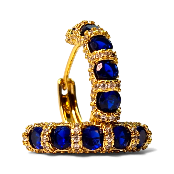 Cercei rotunzi placati cu aur de 14k si cristale albastre zirconiu [7]