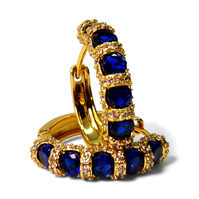 Cercei rotunzi placati cu aur de 14k si cristale albastre zirconiu [3]