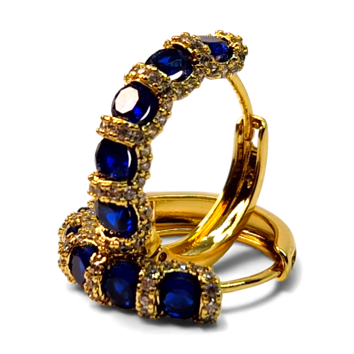 Cercei rotunzi placati cu aur de 14k si cristale albastre zirconiu [5]