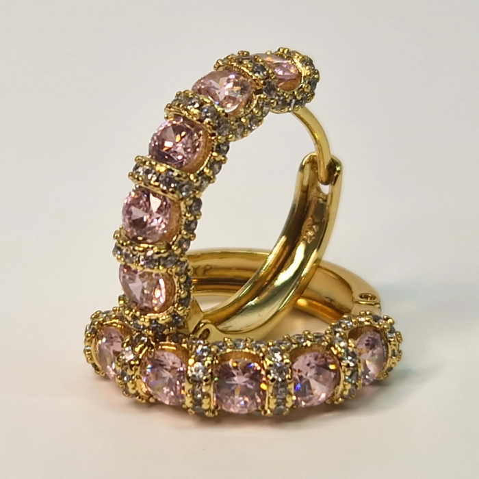 Cerceii Miriam Pink placati cu aur de 18k si cristale roz de zirconiu [6]