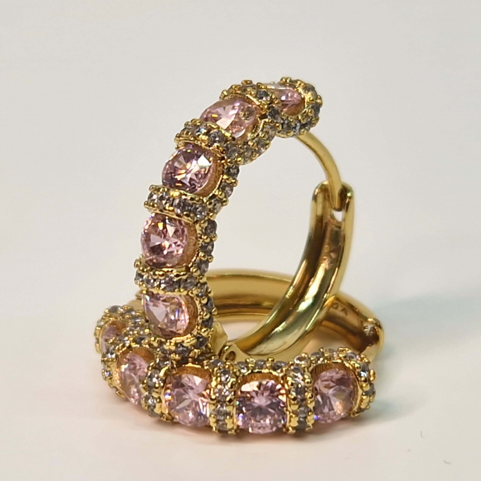 Cerceii Miriam Pink placati cu aur de 18k si cristale roz de zirconiu [1]