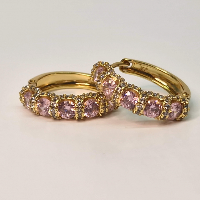 Cerceii Miriam Pink placati cu aur de 18k si cristale roz de zirconiu [3]