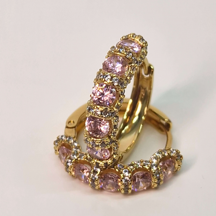 Cerceii Miriam Pink placati cu aur de 18k si cristale roz de zirconiu [2]