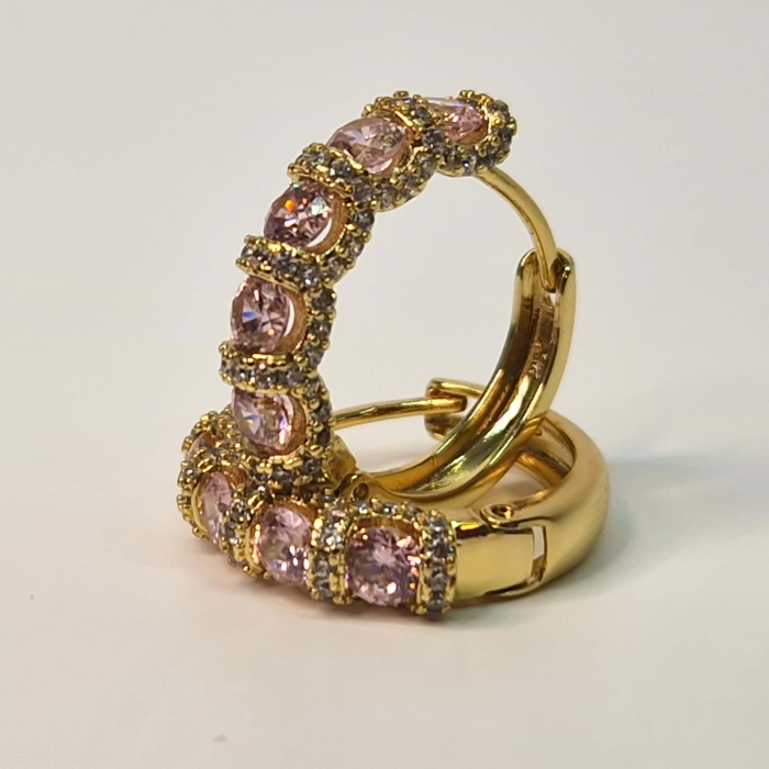 Cerceii Miriam Pink placati cu aur de 18k si cristale roz de zirconiu [7]
