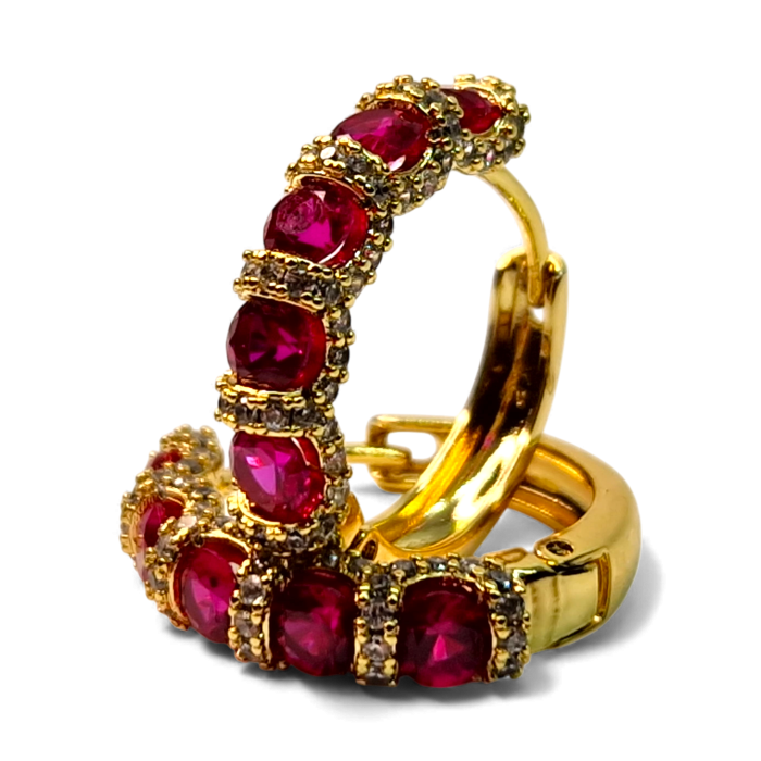 Cercei rotunzi placati cu aur de 14k si cristale zirconiu roz [1]