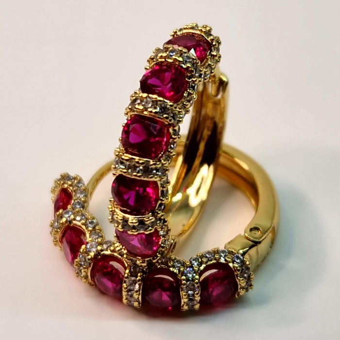 Cercei rotunzi placati cu aur de 14k si cristale zirconiu roz [6]